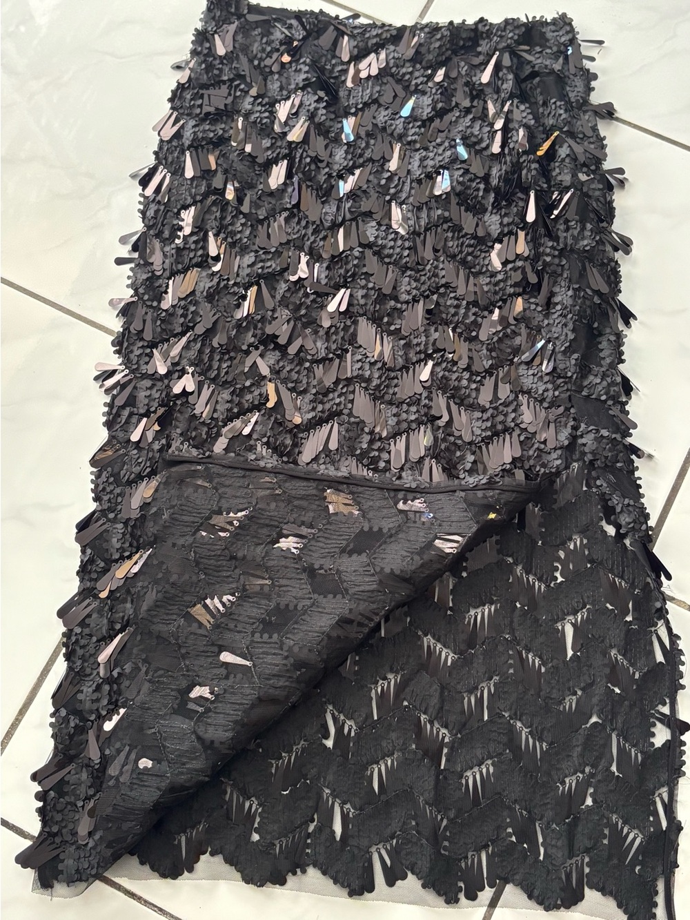 ZARA Black Sequin Fringe Pencil Skirt.L/M - Picture 4 of 11